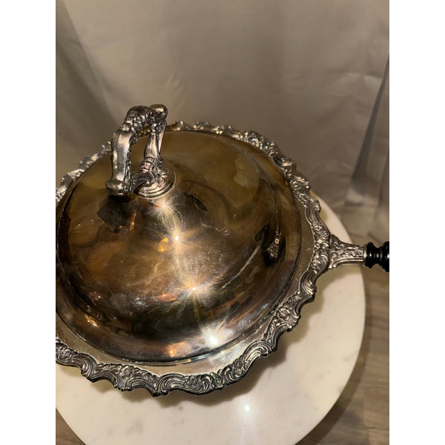 Wood Vintage Webster Wilcox / Oneida Silver-Plated Chafing Dish Pan & Lid With Wood Handle For Sale - Image 7 of 11