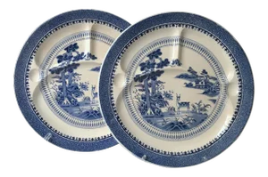 1910s Chinoiserie Ceramic Transferware Grill Plates - a Pair