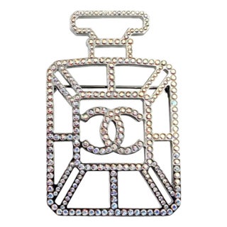 Chanel Silver CC Iridescent Crystal Large Bottle Brooch For Sale