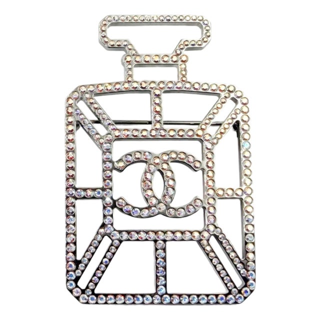 Chanel Silver CC Iridescent Crystal Large Bottle Brooch For Sale