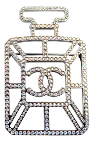 Chanel Silver CC Iridescent Crystal Large Bottle Brooch