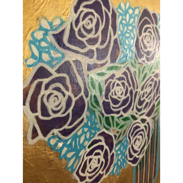 Original Painting on Canvas by CL Auker “Roses on Gold With Blue” For Sale - Image 9 of 9