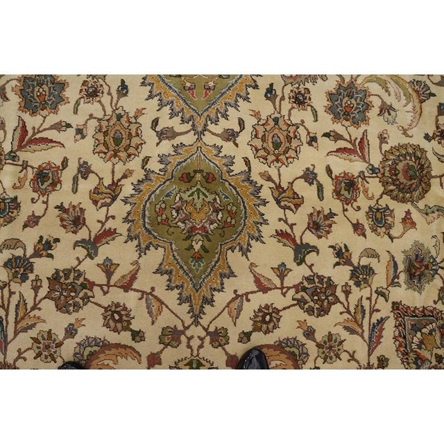 1940s Antique Classic Beige Ground Floral Medallion Tabriz Handknotted Wool Rug For Sale In New York - Image 6 of 8