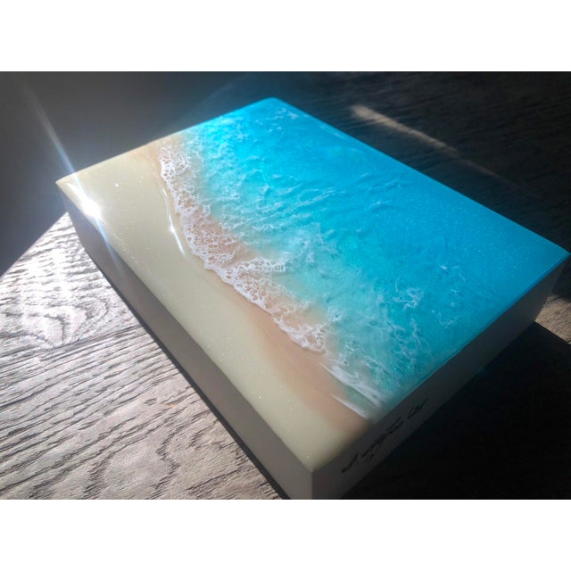 White Sand Beach #26 by Ana Hefco | Layered resin on wood panel Abstract depiction of a beach scene. For Sale - Image 4 of 4