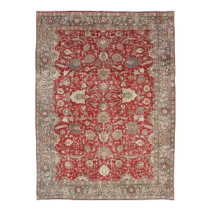 Antique Persian Fine Weave Tabriz in Red Background With Earth Tones 8'5" X 11'8"