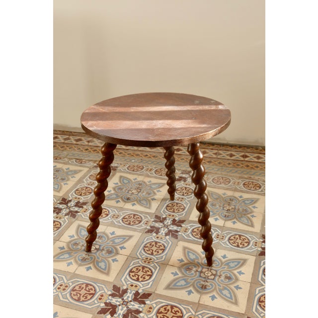 Brown Vintage Circular Wooden Side Table with Turned Legs, 1970s For Sale - Image 8 of 9