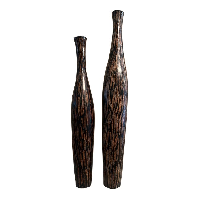 Pair of Contemporary Eva Floor Vases - 40” & 48” - Cotton Husk Finish For Sale