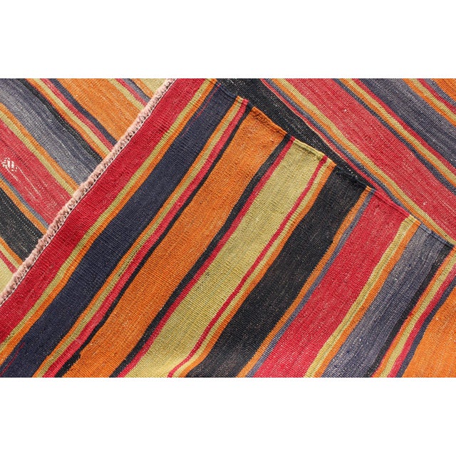 Textile Kilim Runner With Multicolor Horizontal Stripes 3'10 X 11'3 For Sale - Image 7 of 7