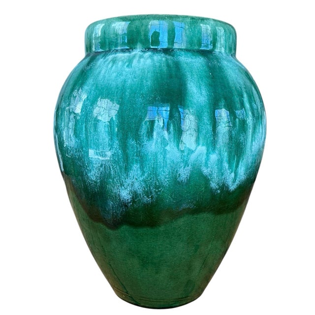 Green 1970s Large Green Custom Pottery Vase or Planter For Sale - Image 8 of 8