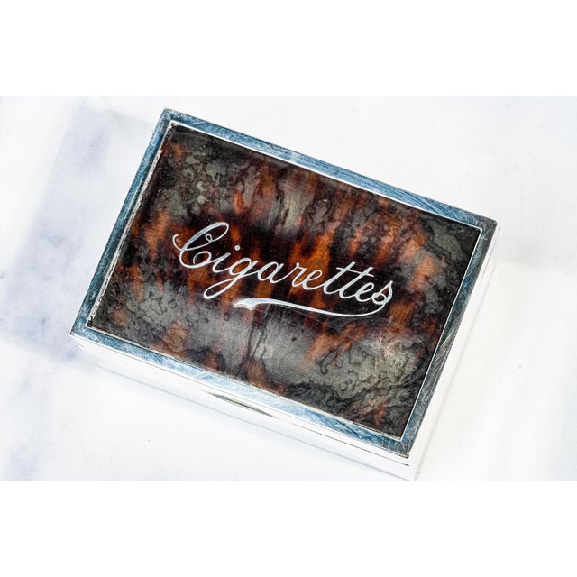 Beautiful Faux Tortoiseshell Antique Sterling Silver Cigarette Box Tobacciana For Sale In New York - Image 6 of 16