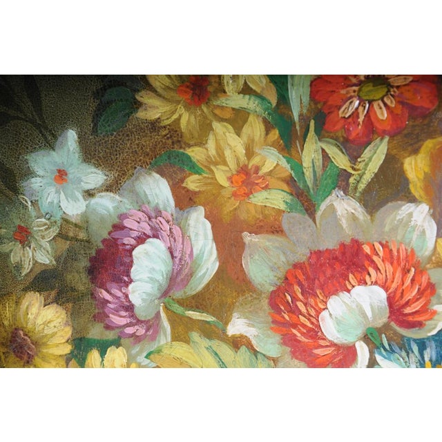 Still Life with Bouquet of Flowers, 20th Century, Oil on Panel For Sale - Image 13 of 18