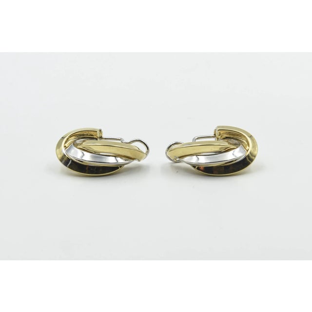 1980s Entwined White and Yellow Gold Elongated Hoop Earrings - 2 Pieces For Sale - Image 4 of 9