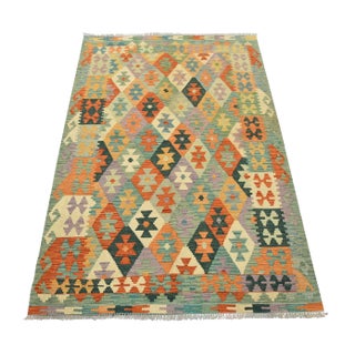Kilim Rug 4'1'' X 6'1'' Multicolor Wool Handwoven Oriental Carpet For Sale