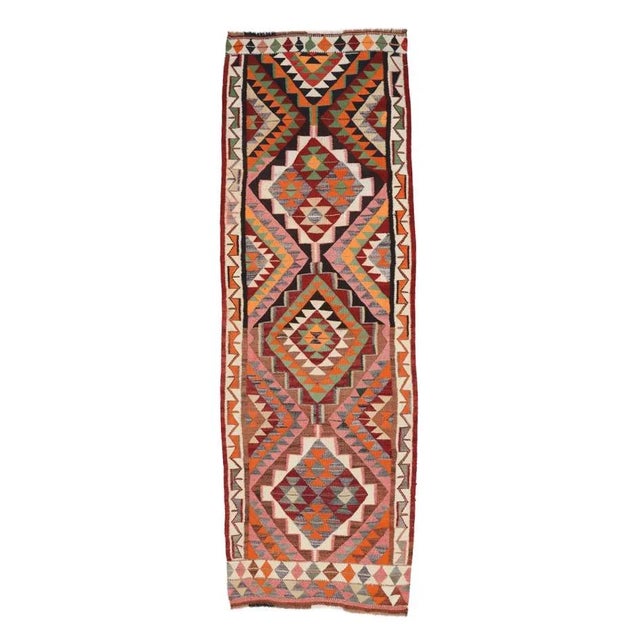 Textile Mid 20th Century Colorful Vintage Kilim Runner For Sale - Image 7 of 7