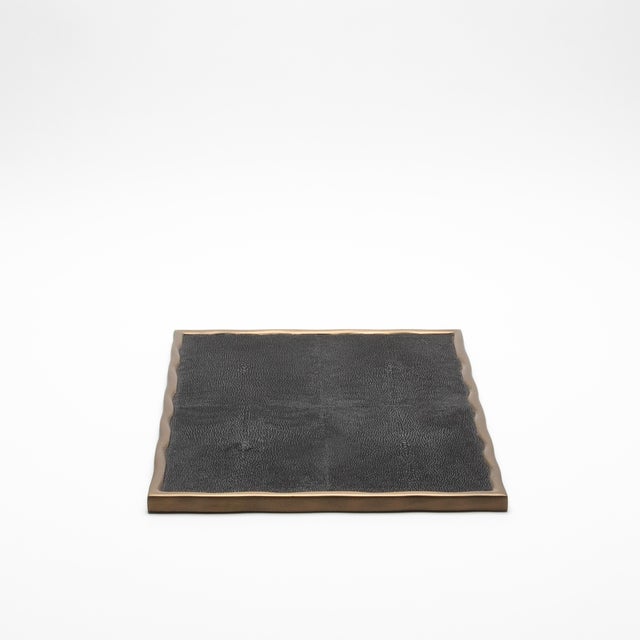 R & Y Augousti Rectangular Melting Tray in Black Shagreen With Bronze Patina Brass by R&y Augousti For Sale - Image 4 of 7