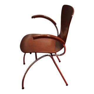 Arched Chrome and Wood Chair For Sale