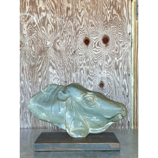 Late 20th Century Vintage Boho Carved Soapstone Cow Bust For Sale In West Palm - Image 6 of 11