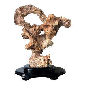 Chinese Taihu Scholar Stone Sculpture on Wood Stand