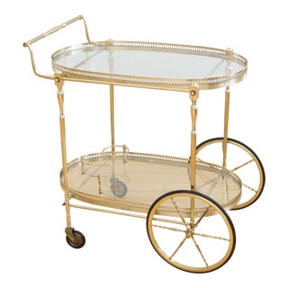Italian Hollywood Regency Brass Bar Cart For Sale