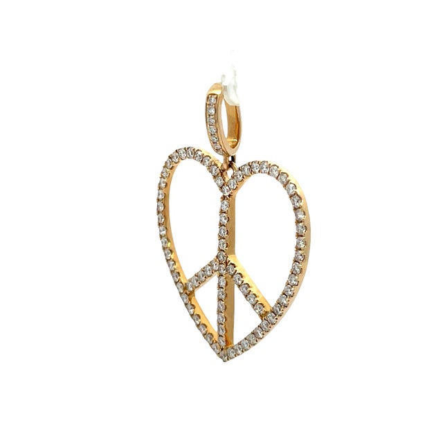 Early 21st Century 14k Yellow Gold Diamond Heart Peace Necklace For Sale - Image 5 of 7