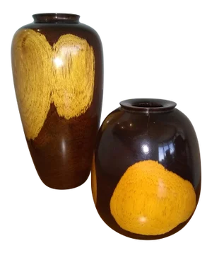 Black/Tan Turned Wood Vases - a Pair
