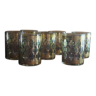 1950s Culver 22kt Gold Valencia Rocks Glasses - Set of 7 For Sale