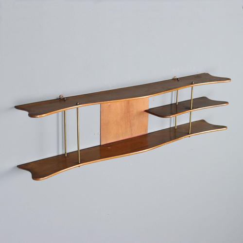 Vintage Shelf in Walnut and Brass, Italy, 1950s For Sale - Image 4 of 12