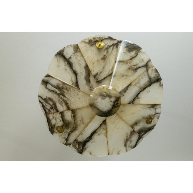 French Art Deco Black & White Veined Alabaster and Bronze Chandelier, 1920 For Sale - Image 6 of 18