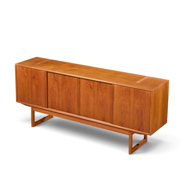 Kurt Østervig Style Mid Century Danish Teak Sliding Door Credenza and Hutch For Sale - Image 11 of 14