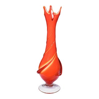 Vintage Murano Trumpet Vase, Italian, Art Glass, Display, Mid Century Modern For Sale