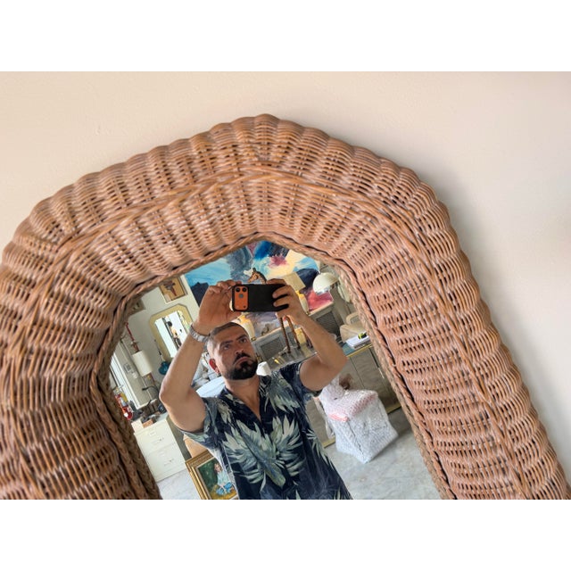 1980s Vintage Coastal Organic Woven Wicker Octagonal Wall Mirror For Sale - Image 12 of 13