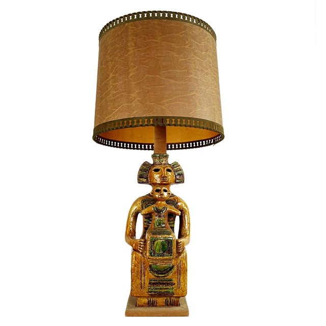 Mid-Century Ceramic Floor or Table Lamp in Mystic and Majestic Mayan Style For Sale - Image 14 of 14