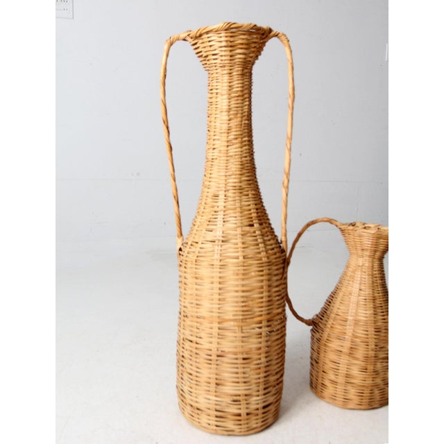 Wood Vintage Rattan Amphora Baskets Pair For Sale - Image 7 of 12