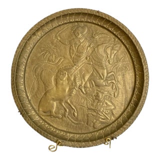 Mid 20th Century Metal Repoussé Wall Plate or Tray, Southeast Asian, Rider on Horse For Sale