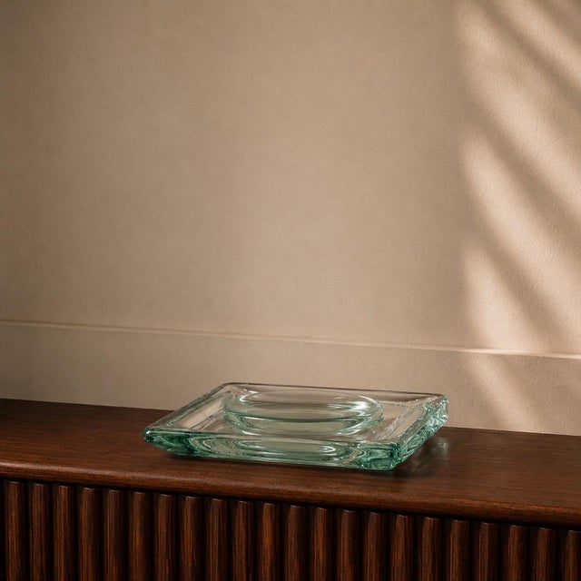 Vintage Fontana Arte Aquamarine Crystal Glass Vide Poche Square Catchall Tray Italy Mid-Century For Sale - Image 10 of 10