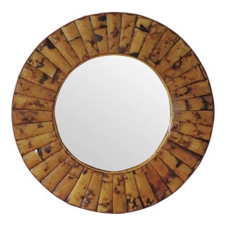20" Vintage Round Bamboo Wall Mirror For Sale