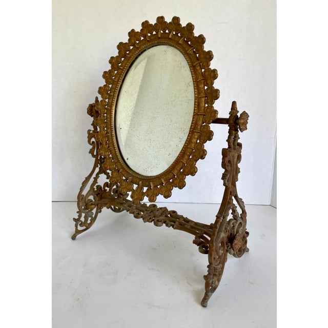 Antique Swivel Ornate Cloverleaf Freestanding Vanity Mirror For Sale - Image 4 of 12
