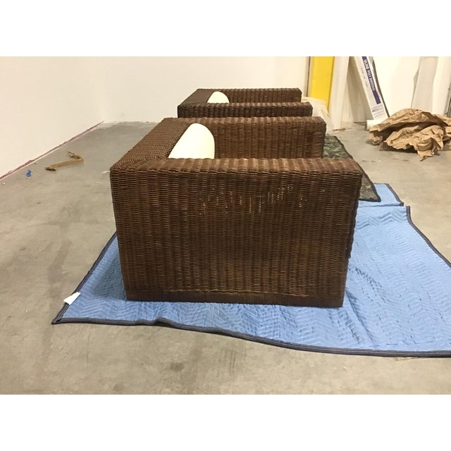 Large Scale Modernist Wicker & Mohair Lounge Chairs, Circa 1965 - Set of 2 For Sale - Image 10 of 13