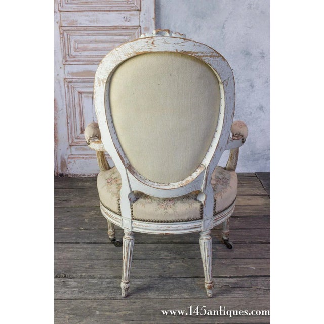 Textile Pair of French 19th C. Louis XVI Style Armchairs in Petit Point Fabric For Sale - Image 7 of 12