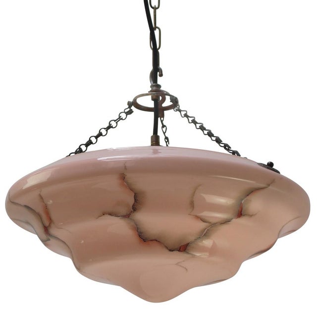 Art Deco Pendant Lamp in Brass and Pink Glass, France, 1920s For Sale - Image 4 of 8