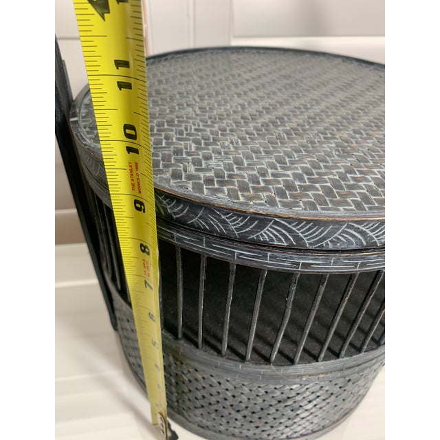 Black Antique Chinese Wedding Basket, Bamboo & Lacquer, Sculptural Swing Handle For Sale - Image 8 of 11