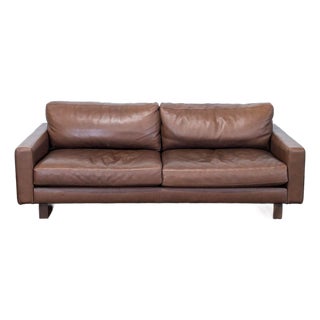 Room & Board 3-Seat Brown Leather Sofa For Sale