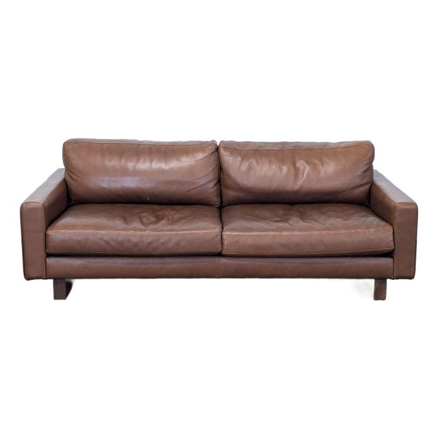Room & Board 3-Seat Brown Leather Sofa For Sale
