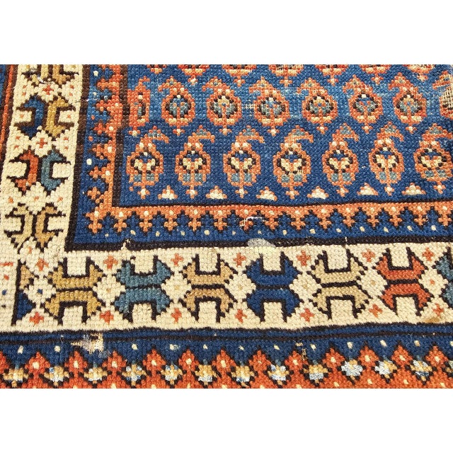 19th Century Caucasian Shirvan Rug, Handwoven Wool, Allover Paisley Design, Blue & Ivory, 3' x 4' For Sale - Image 12 of 14