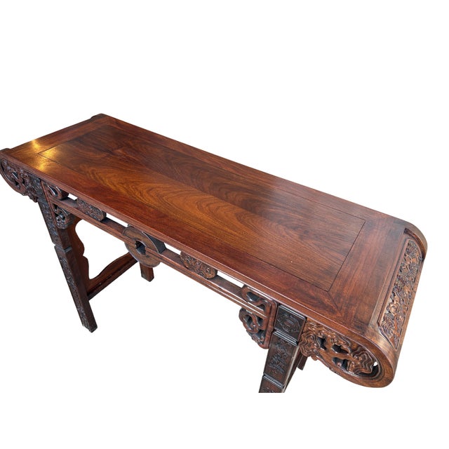 Vintage Oriental Brown Scroll End RuYi Apron Altar Console Table For Sale In San Francisco - Image 6 of 12