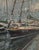Dock by Jim Beckner | Oil Painting of boats moored at a harbor For Sale