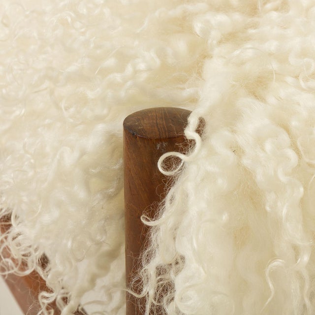 Mid-Century Danish Teak Ottoman in Long Hair Sheepskin, 1960s For Sale - Image 10 of 11