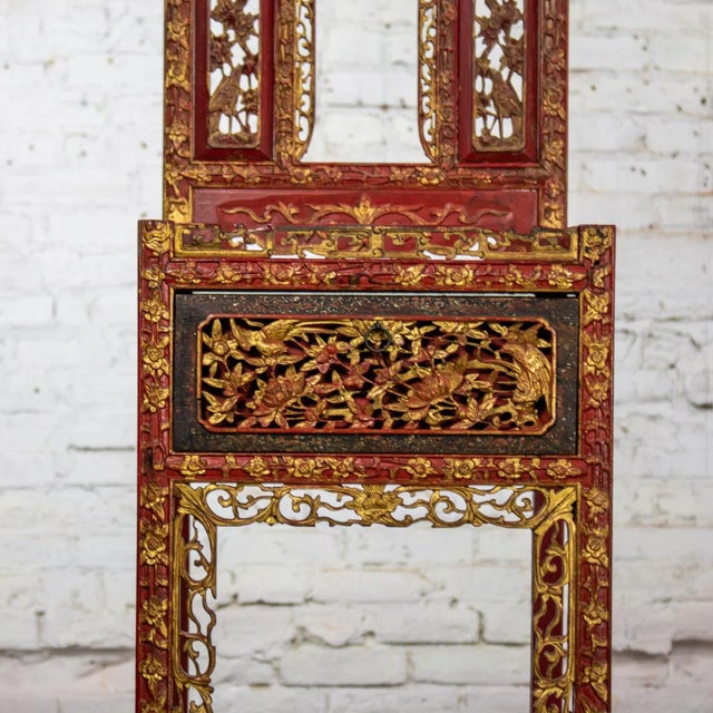 Late 19th to Early 20th Century Antique Chinese Wash Basin Stand Red Lacquer & Gilded W/Hand Carved Details For Sale - Image 10 of 18