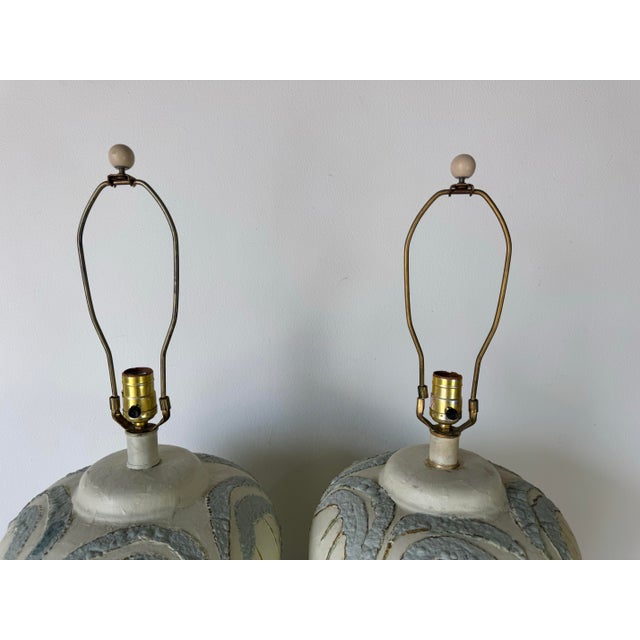 1980’s Vintage Hand-Painted Ceramic Table Lamps – A Pair For Sale - Image 4 of 12