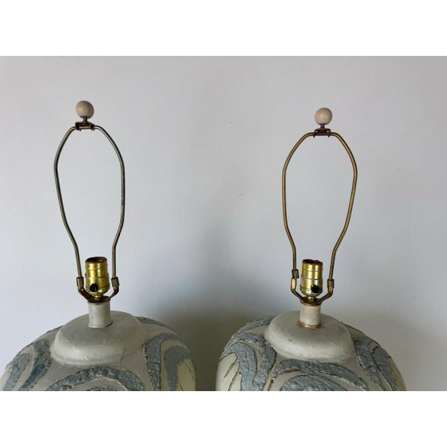 1980’s Vintage Hand-Painted Ceramic Table Lamps – A Pair/ Sold For Sale - Image 4 of 12